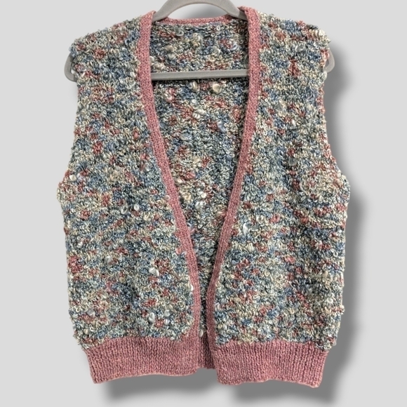 Colorful Pastel Fuzzy Knit Sweater Vest Layering Cottagecore Grandma Granny - Picture 1 of 7